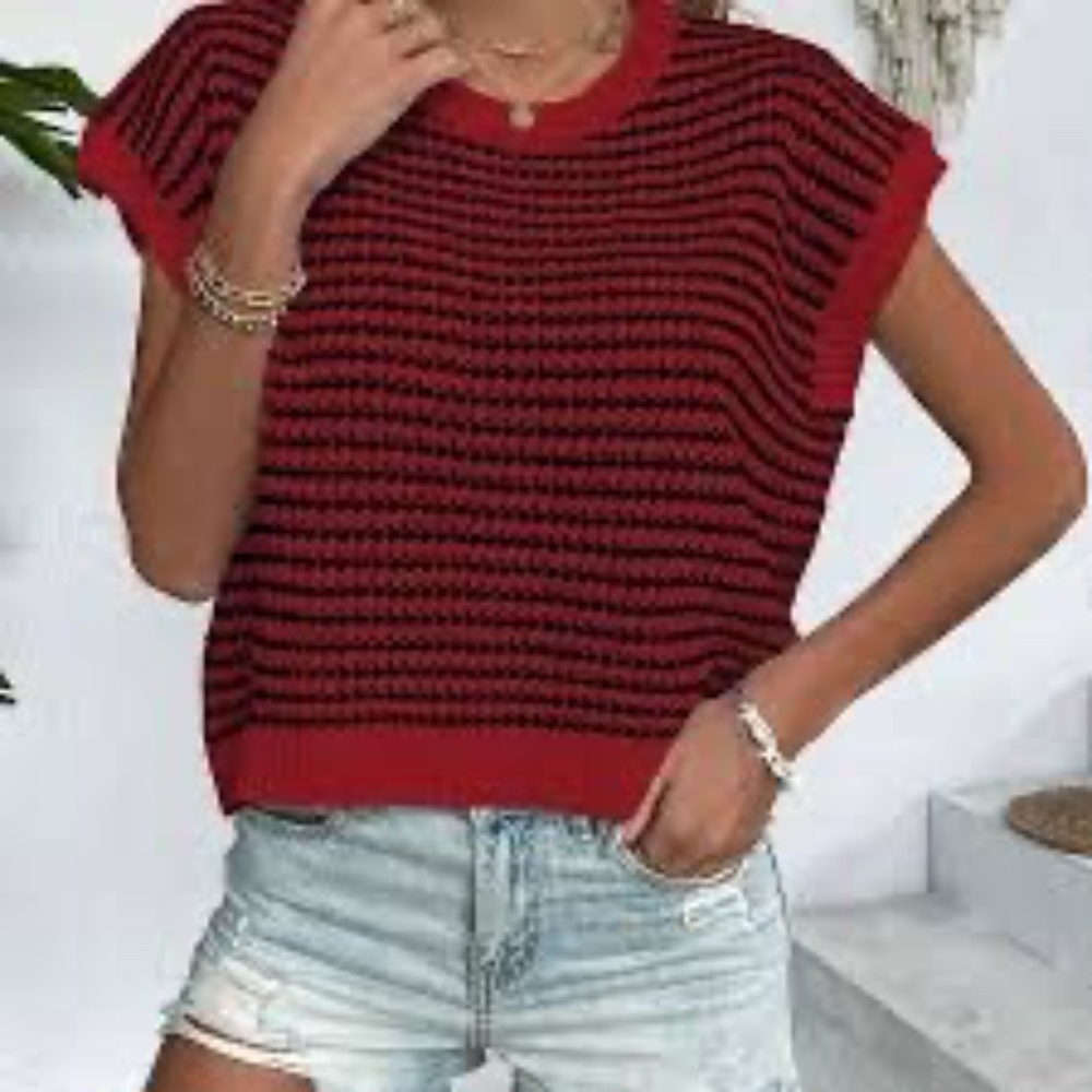 Streetwear Stripe Sleeveless Sweaters, Sz XL